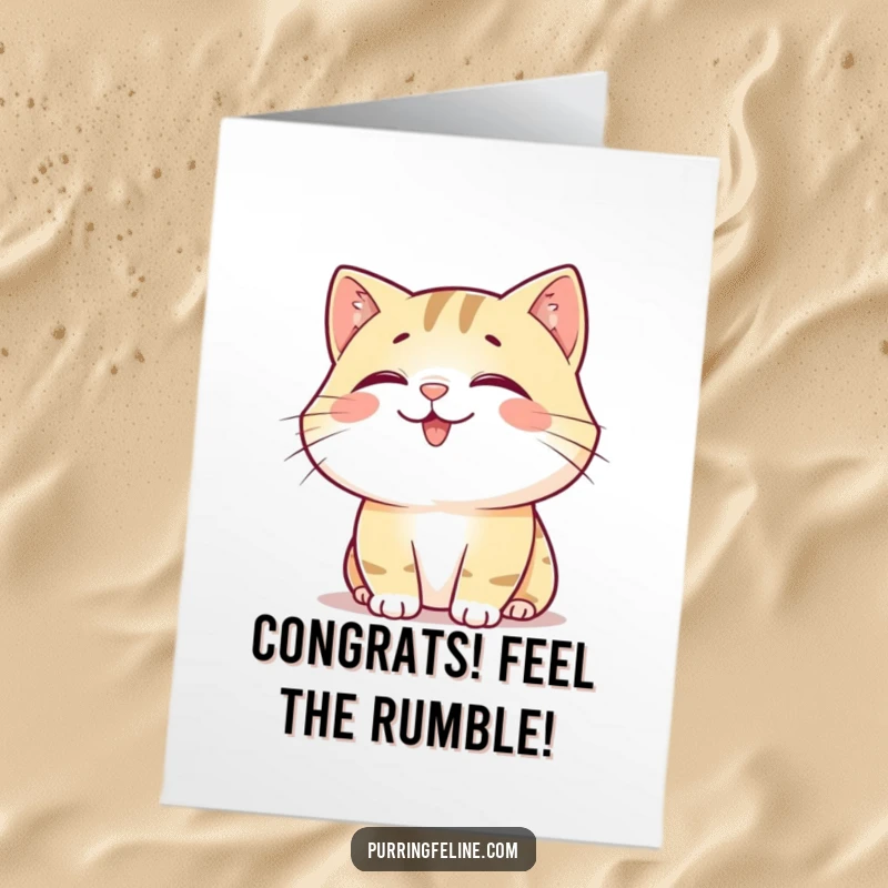 Funny Free Printable Congratulations Card: A happy, content cat emits a soft rumble, celebrating achievements with humorous, soothing vibes.
