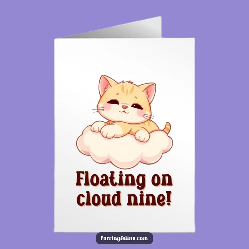 Free Printable Congrats Card: Relaxed Cat on Cloud - Blissful Downloadable