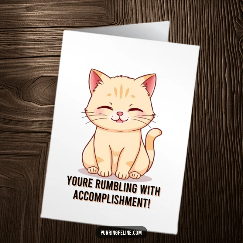 Funny Free Printable Congrats Card: Cat in a relaxed pose, softly rumbling with a gentle demeanor.