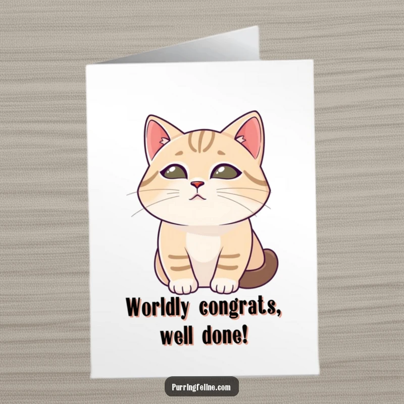 Free printable congratulations card with a tranquil cat gazing softly, observing its surroundings with peaceful eyes.