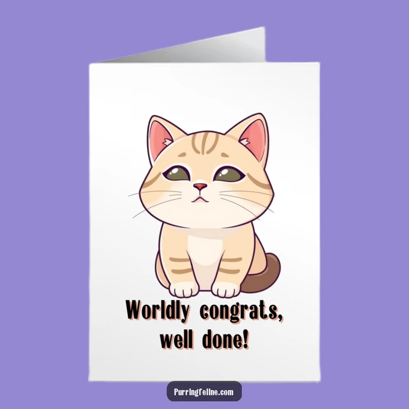 Free Printable Congrats Card: Tranquil Cat Observing, Peaceful Downloadable Greeting