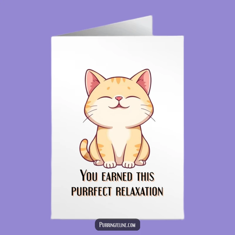 Free Printable Relaxed Cat Congratulations Card: Purring Success Downloadable