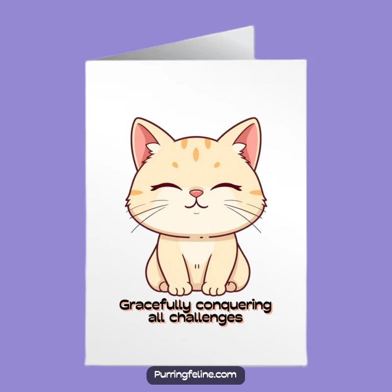 Free Printable Tranquil Cat Congratulations Card: Subtle Smile Downloadable