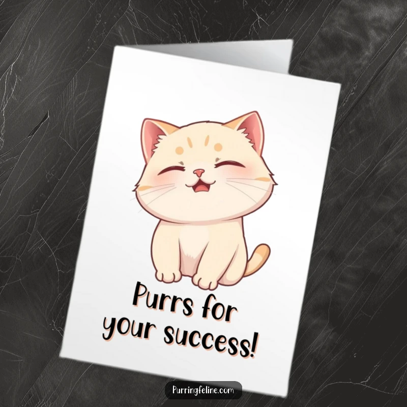 Free printable congratulations card featuring a purring cat blissfully enjoying a gentle head scratch, radiating happiness.