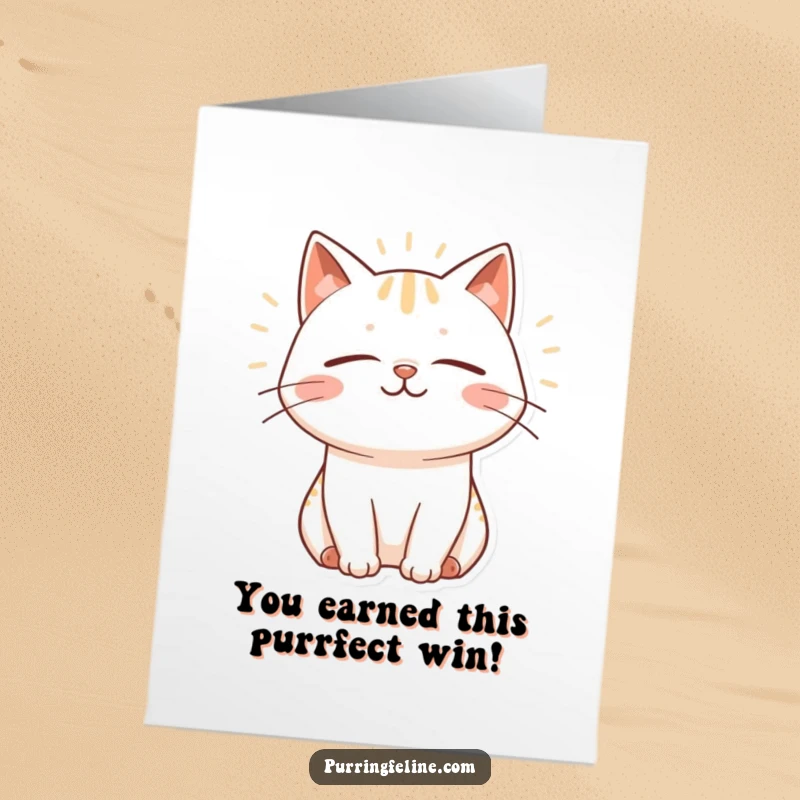 Funny Free Printable Congrats Card: A cat vibrating harmoniously with closed eyes and a huge smile in celebration.