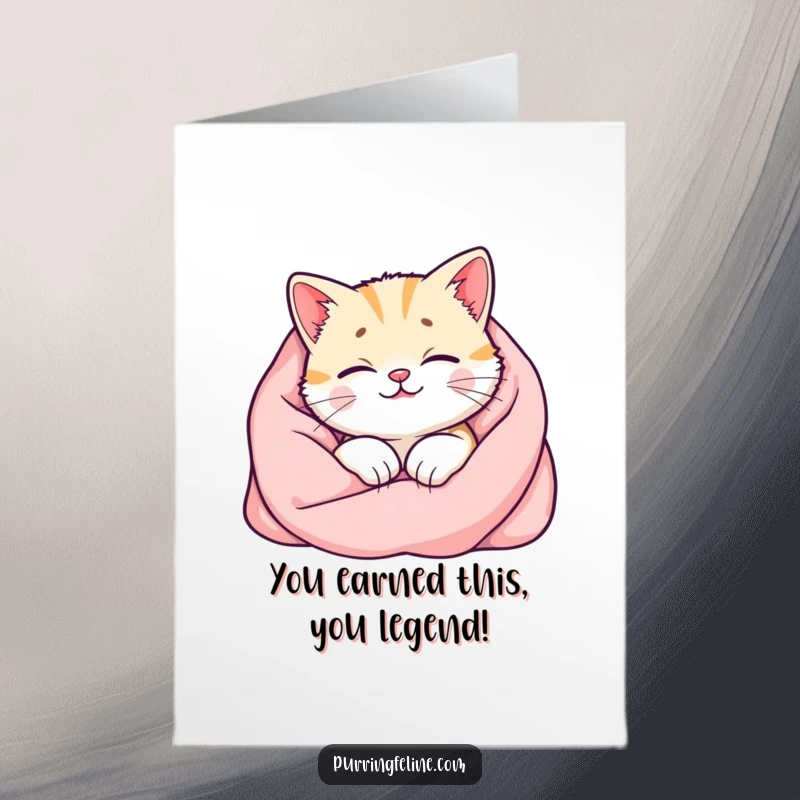 Funny Free Printable Congrats Card: A happy cat radiating warmth and purrs, perfect for celebrating achievements with a smile.