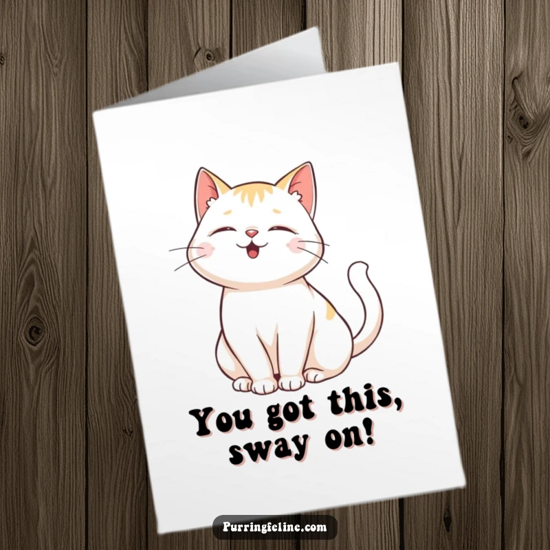 Funny Free Printable Congratulations Card: Purring cat with tail gently swaying in contentment, celebrating achievement. Downloadable and happy.
