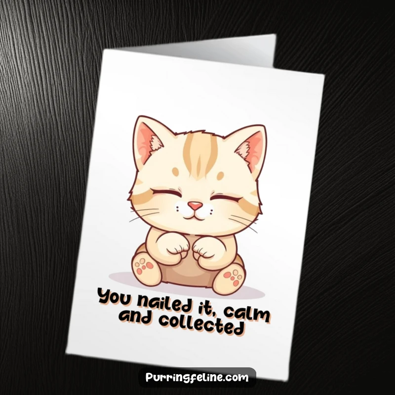 Free Printable Congratulations Card: A tranquil cat cub rests with paws tucked neatly, embodying peaceful success.