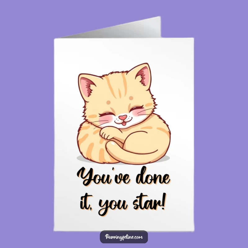 Free Printable Congratulations Card: Cozy Purring Cat Cub for Your Big Win