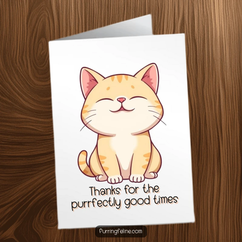 Free Printable Thank You Card: Relaxed cat with slightly closed eyes, soft purrs emanating quiet gratitude.