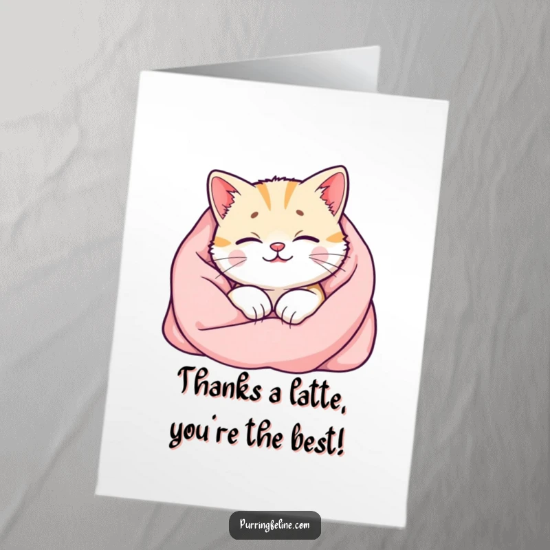 Funny Free Printable Thank You Card: A serene cat with a visible warm glow of purrs, expressing gratitude with cozy charm.
