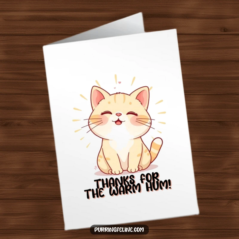 Funny Free Printable Thank You Card: A cat's gentle hum radiates warmth, conveying thanks with a humorous and cozy feeling.