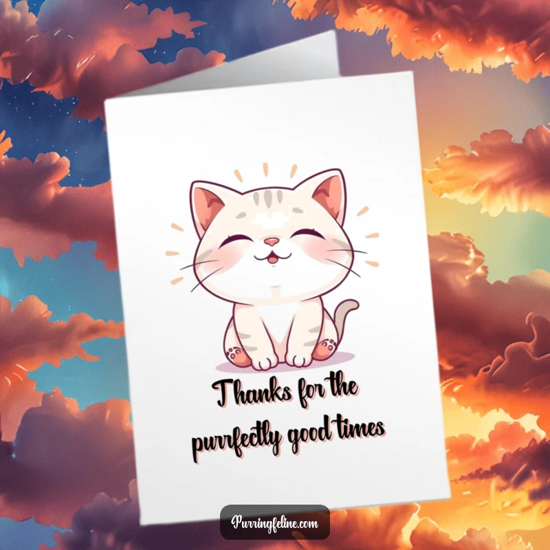 Funny Free Printable Thank You Card: A cat emitting calm, happy vibrations as a thank you.