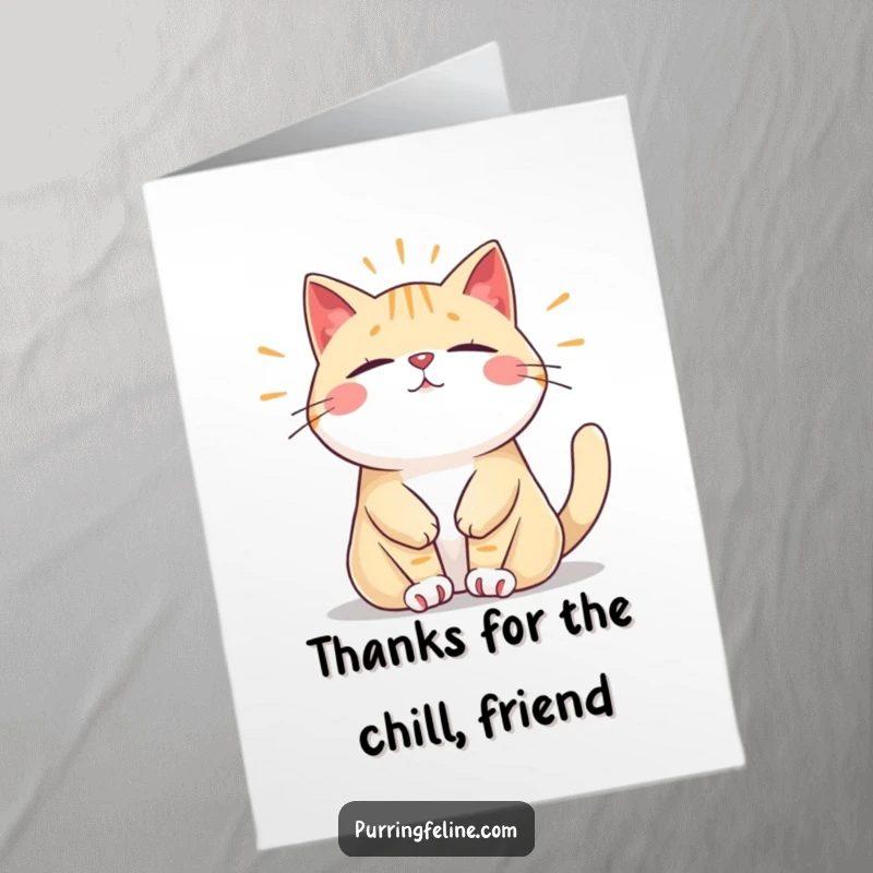 Funny Free Printable Thank You Card: A tranquil cat purring with a peaceful hum, expressing thanks.