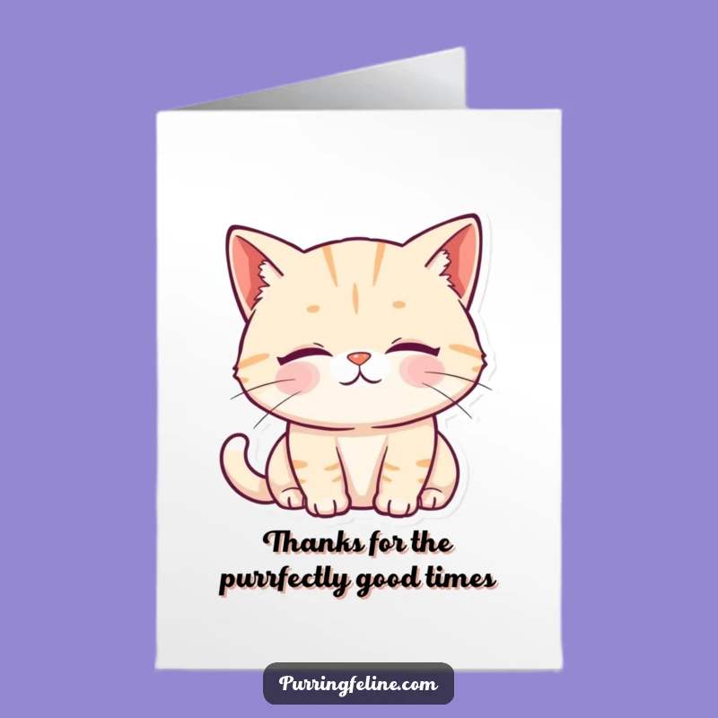 Free Printable Thank You Card: Purring Cat Expressing Gratitude Funny Downloadable Gift