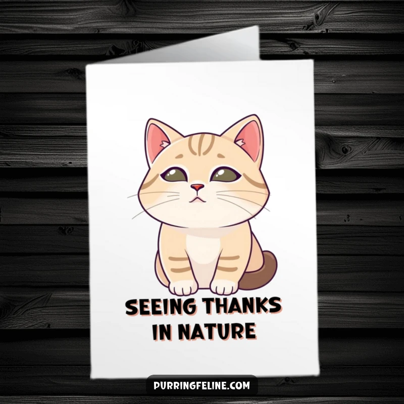 Free printable thank you card showing a tranquil cat with soft, gentle eyes, peacefully observing the world.