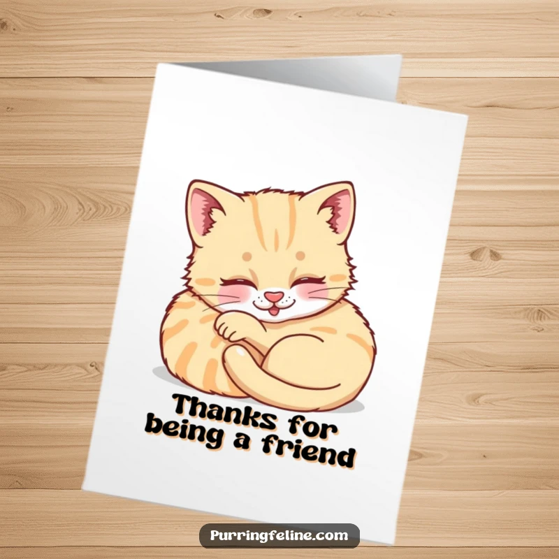 Funny Free Printable Thank You Card: A little cat cub purring contentedly, saying thanks with warmth.