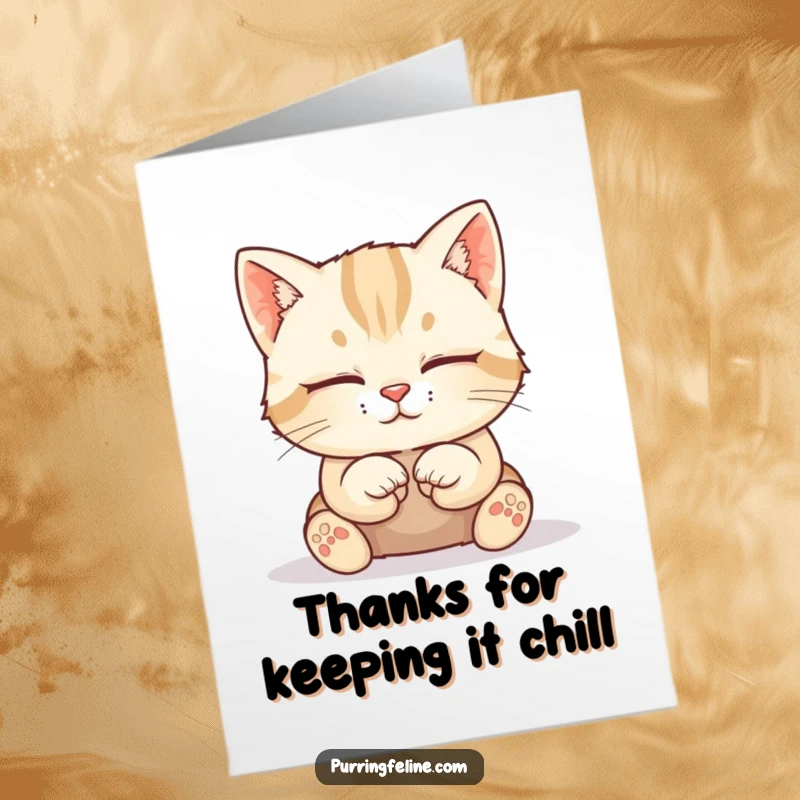 Free Printable Thank You Card: A calm cat cub sits with paws neatly tucked, offering a peaceful thank you.