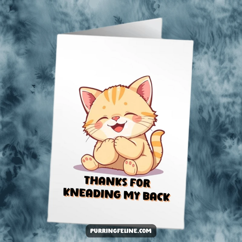 Funny Free Printable Thank You Card: A small cat cub blissfully kneading, expressing contentment.