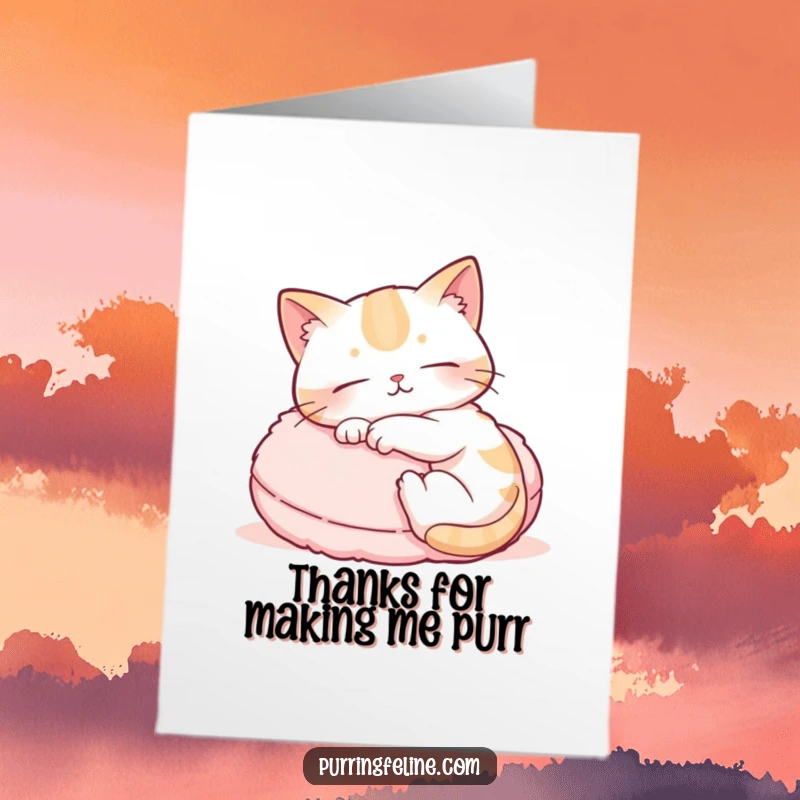Funny Free Printable Thank You Card featuring a relaxed cat gently kneading a cushion, a symbol of comfort and heartfelt thanks.
