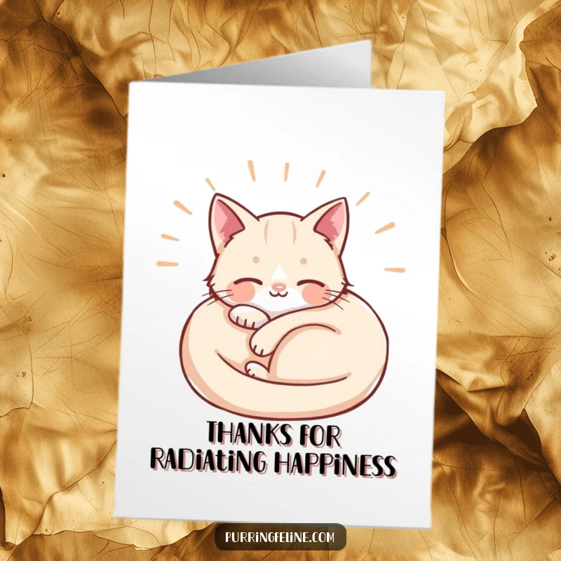 Funny Free Printable Thank You Card: A curled cat radiating soft waves of contentment outwards, sending peaceful thanks.