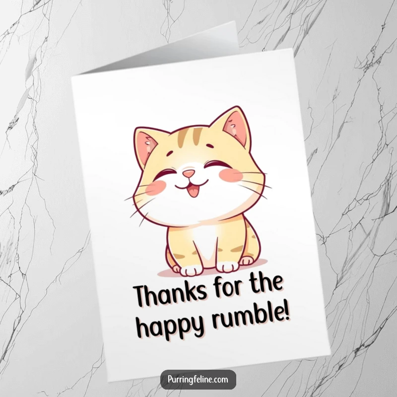 Funny Free Printable Thank You Card: A happy cat's soft rumble expresses contentment and gratitude with a humorous, warm touch.