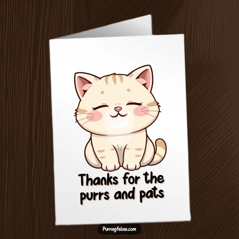 Funny free printable cat thank you card with a happy, rumbling cat expressing sincere gratitude.
