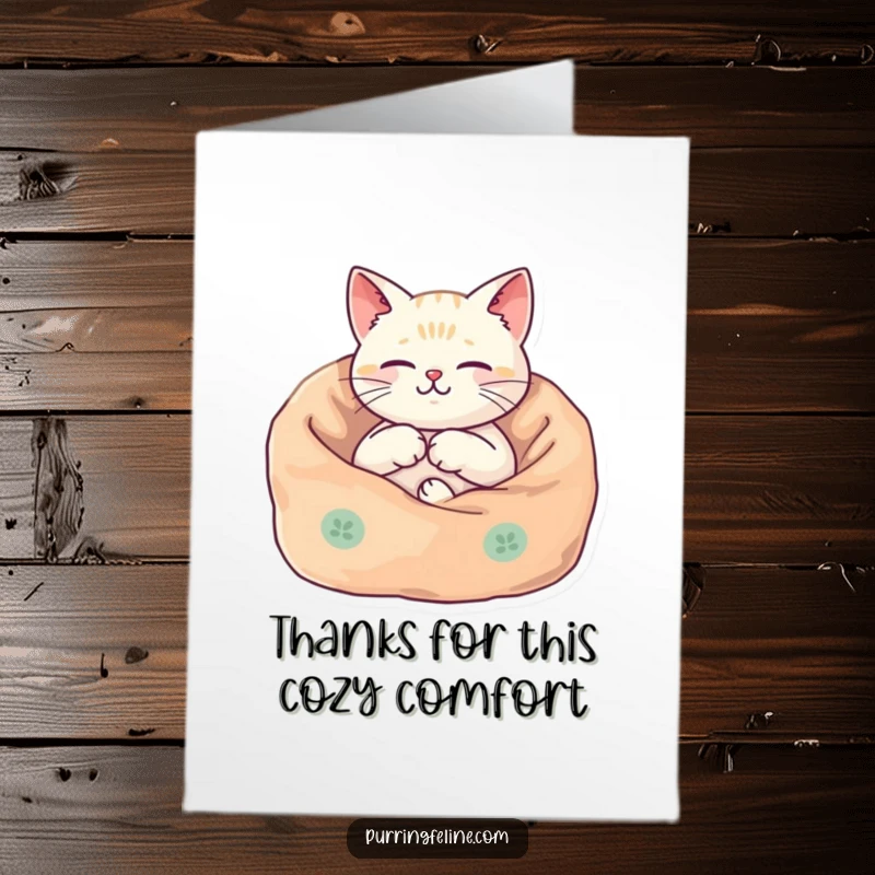 Funny Free Printable Thank You Card: A cat in a cozy blanket, its body vibrating harmoniously to express heartfelt gratitude.