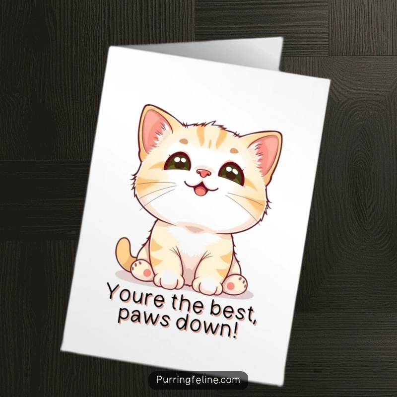 Free Printable Thank You Card: An adorable cat cub looks up with immense adoration, a truly heartwarming thank you.