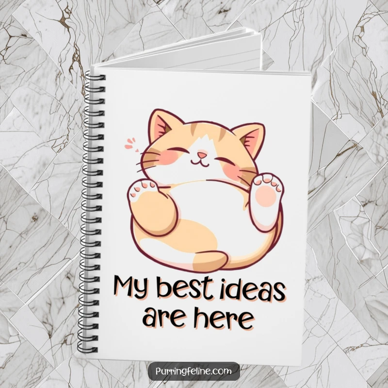 Funny Cat Kneading Notebook with a happy cat lying on its back, paws kneading the air, perfect for note-taking.