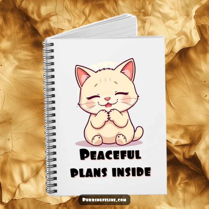 Funny notebook with a purring cat and warm glow, great for notes and journaling.