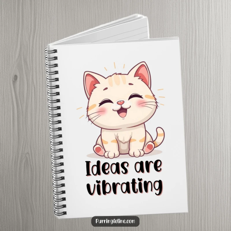 Funny Notebook showcasing a happy cat cub emitting gentle vibrations, perfect for writing down thoughts with a joyful and humorous spirit.