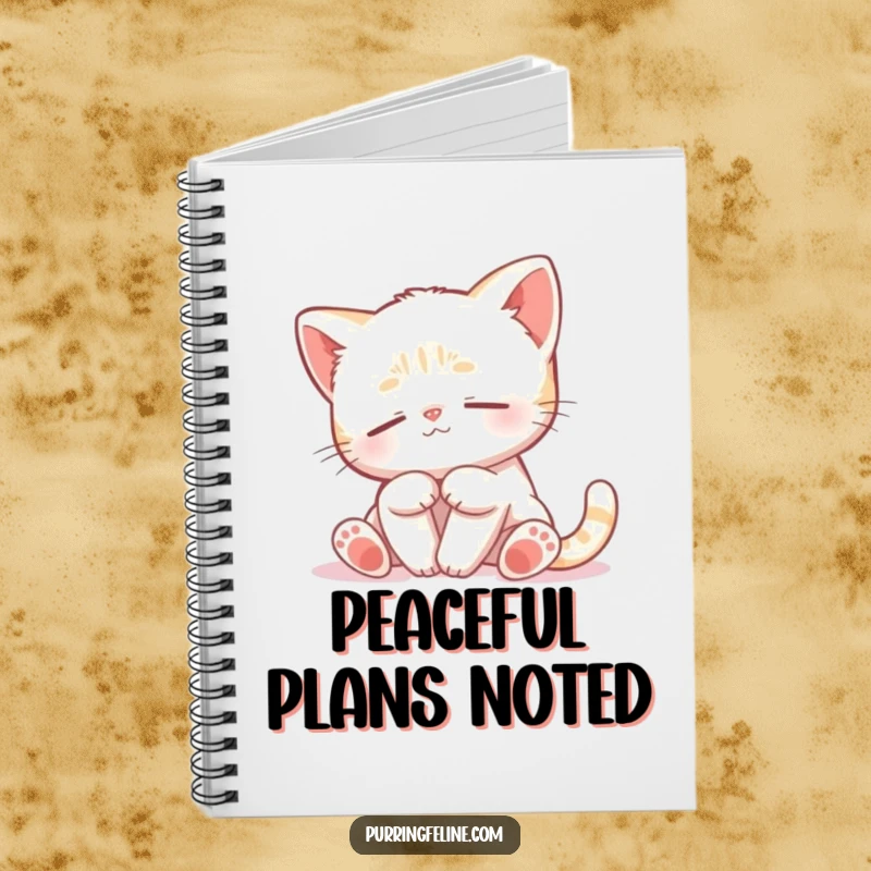 Funny Peaceful Cat Cub Notebook - a tranquil kitten illustration on a journal, encouraging calm thoughts and mindful note-taking.