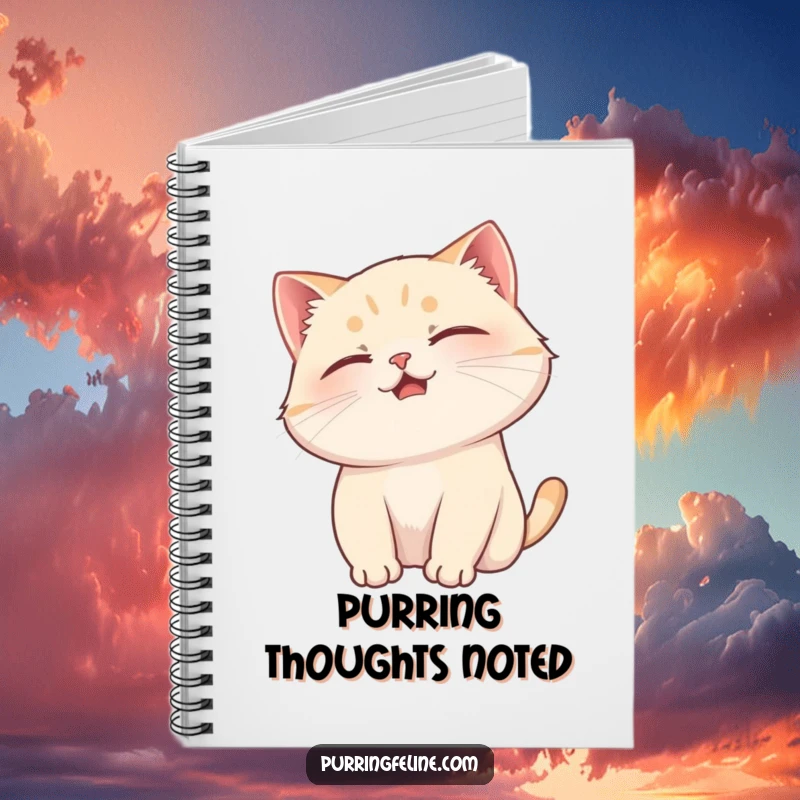 Funny cat notebook cover showing a purring cat enjoying a gentle head scratch, promoting calm and appreciative writing.