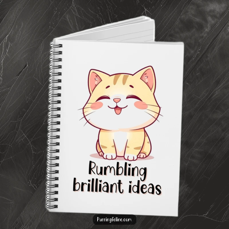 Funny Notebook: A happy, content cat emanating a soft rumble, perfect for journaling and creative inspiration.