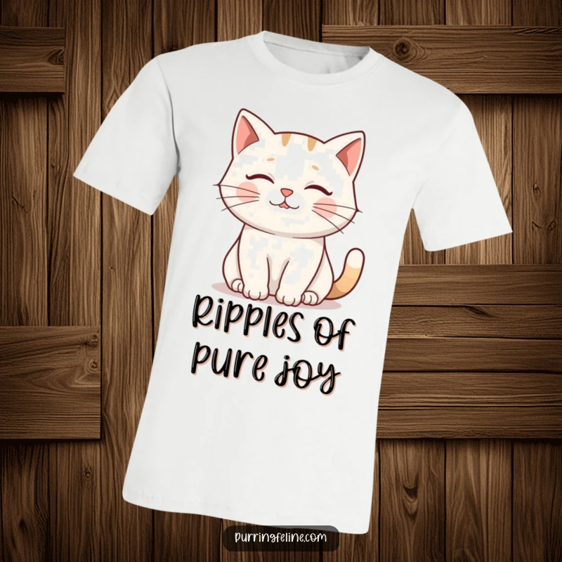 Funny T-Shirt: A peaceful cat generating a visual ripple effect with its gentle purr, embodying serene energy.
