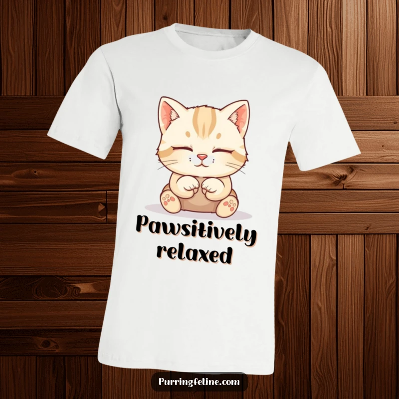 Funny Cat T-Shirt: A small, composed cat cub sits with its paws neatly tucked, embodying tranquility and peacefulness.