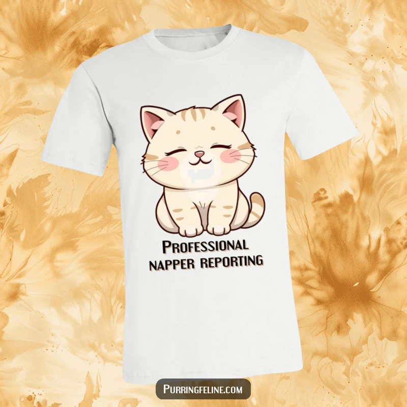 Funny Cat T-Shirt: A tranquil cat radiating happiness with a soft, contented rumble. Ideal apparel for cat lovers.