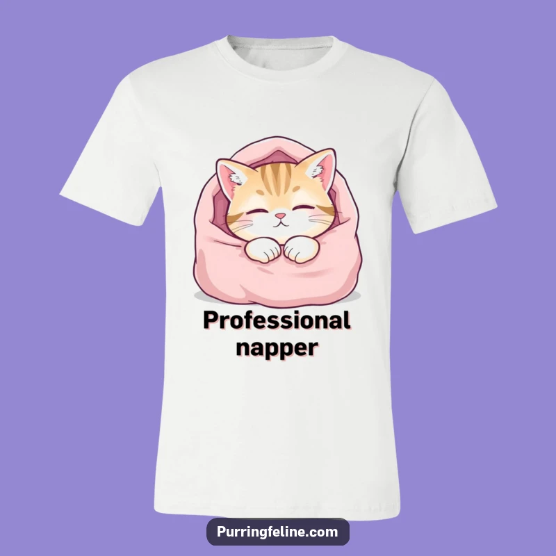 Soft Cotton Funny T-Shirt: Content Cat in Blanket Nap Design, Easygoing Gift
