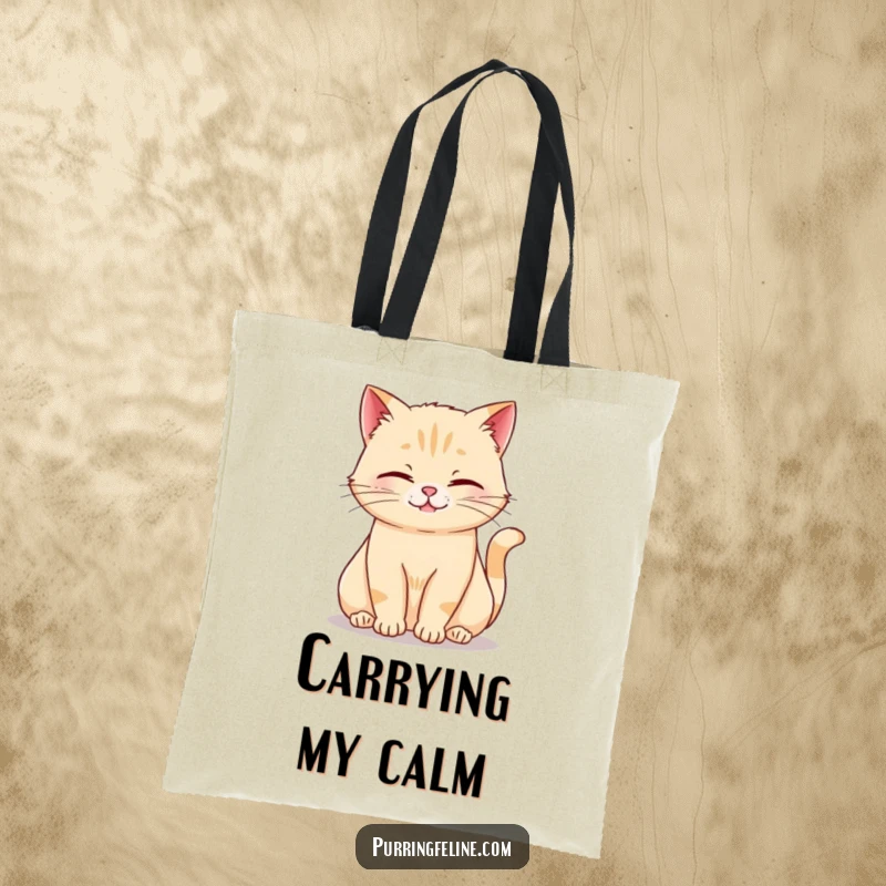 Funny rumbling cat tote bag featuring a relaxed cat softly rumbling, perfect for carrying essentials with peaceful vibes.