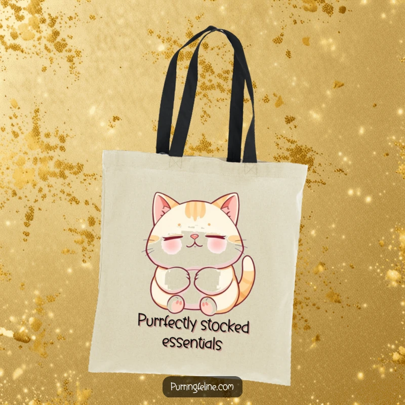 Funny Cat Tote Bag featuring a relaxed cat purring deeply to show pure contentment, a humorous and practical accessory.